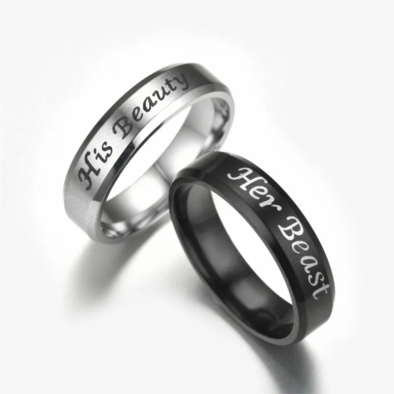 Her Beast Stainless Steel Silver Black His And Hers Rings Couple