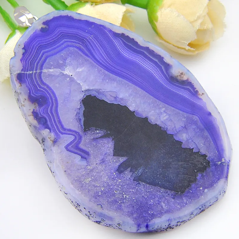Wholesale 10 Pieces 1LOT Classic Fire Natural Agate Slape Geode Gem 925 Sterling Silver USA Israel Wedding Engagement Pendants Party Jewelry