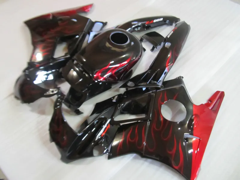 Top Selling Fairing Kit för Honda CBR60O F2 91 92 93 94 Red Flames Black Fairings Set CBR600 F2 1991-1994 OY26