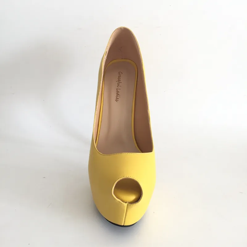 Chaussures de mariage en PU souple jaune, escarpins à talons hauts, plateforme à enfiler, accessoires de mariée, pompes à talons aiguilles, couleurs personnalisées, taille US4-15