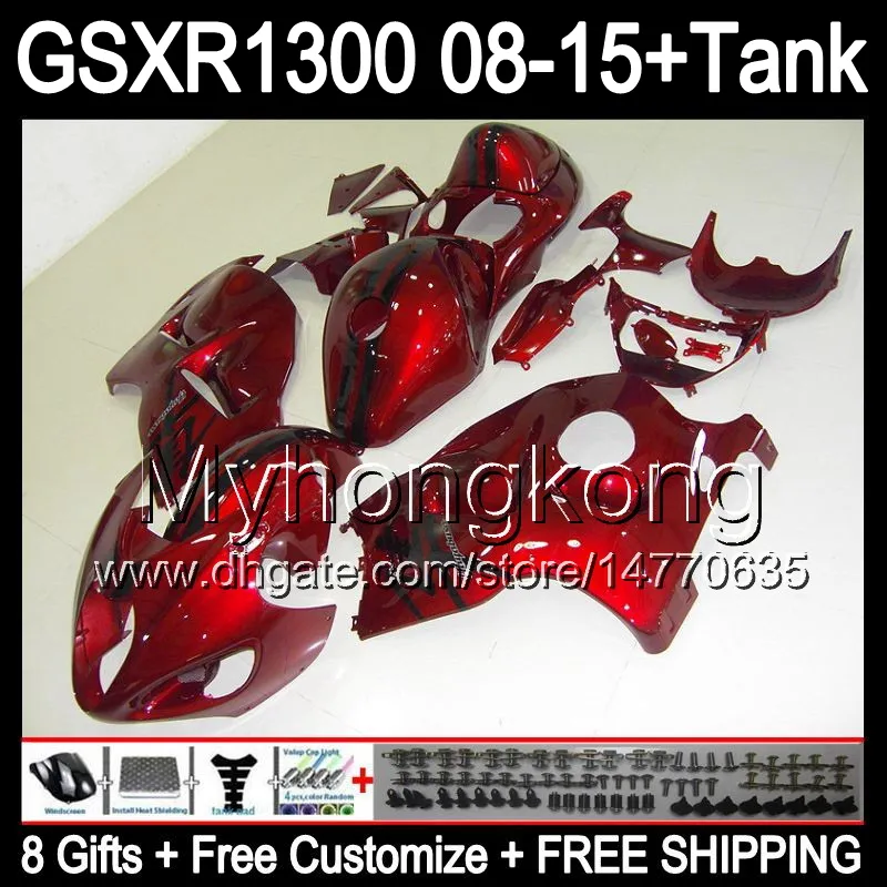 gloss red 8gifts For SUZUKI Hayabusa GSXR1300 08 15 GSXR-1300 14MY133 GSXR 1300 GSX R1300 08 09 10 11 12 13 14 15 Fairing TOP glossy red Kit