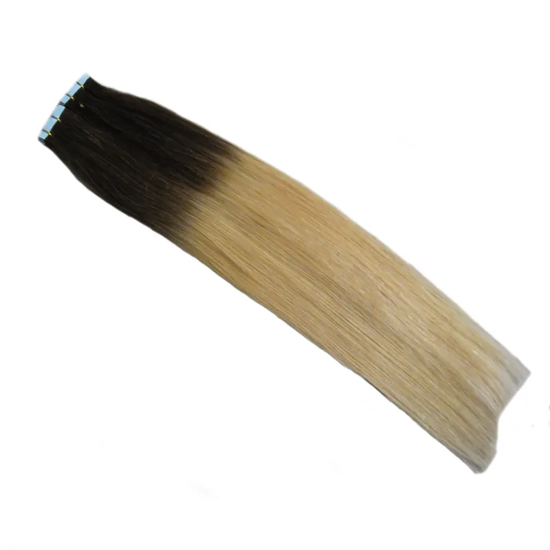 Bande de cheveux humains naturels ombrés en 1b/613, Double bande dessinée dans les extensions de cheveux humains, 40 pièces, trame de peau lisse, 100g