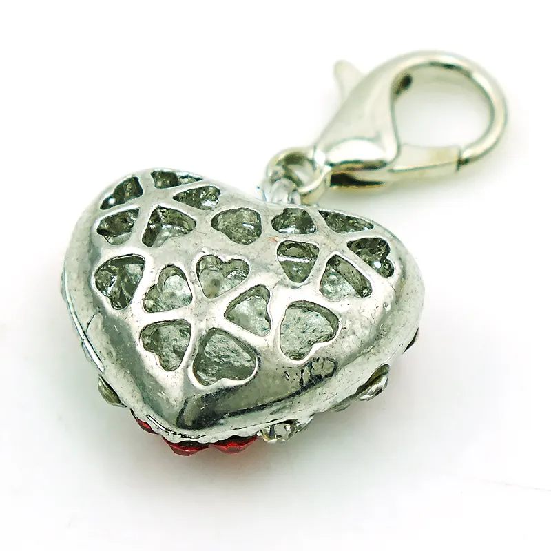 Charms di moda con chiusura a moschettone ciondolo con strass doppio cuore 3D pendenti con charms fai da te realizzare accessori gioielli