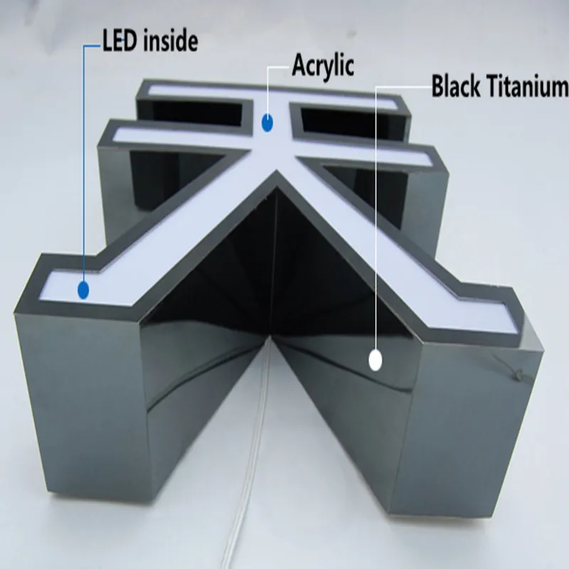 Côtés en acier inoxydable acrylique haute luminosité imperméables extérieurs lettrages de canal led, mots de signe de logo de nom de magasin