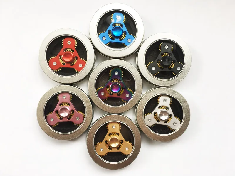 Versión limitada Rainbow Fidget Spinners EDC metal Hand Spinner Toy 3 Gear Chain Finger Stress tres ruedas dentadas dedo Descompresión Juguete