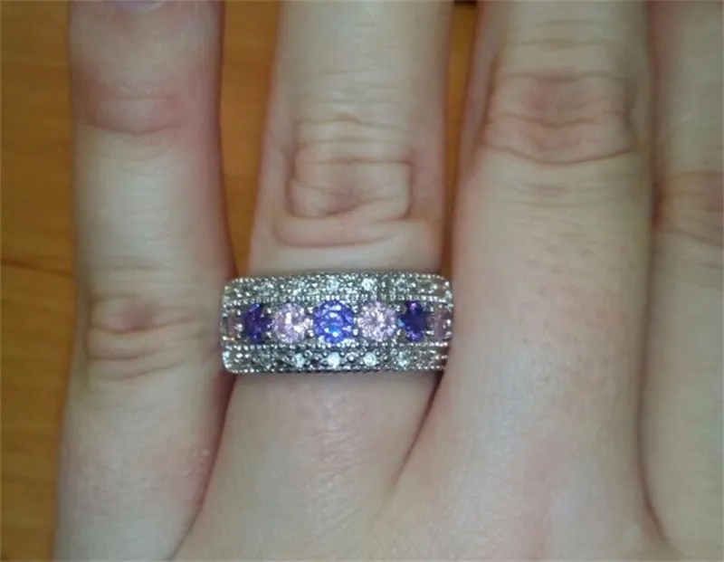 Yhamni Real Solid Silver Wedding Rings for Women Colorful Diamond Princess Party Vackra fingerringar Fina smycken PJ14779970511351445