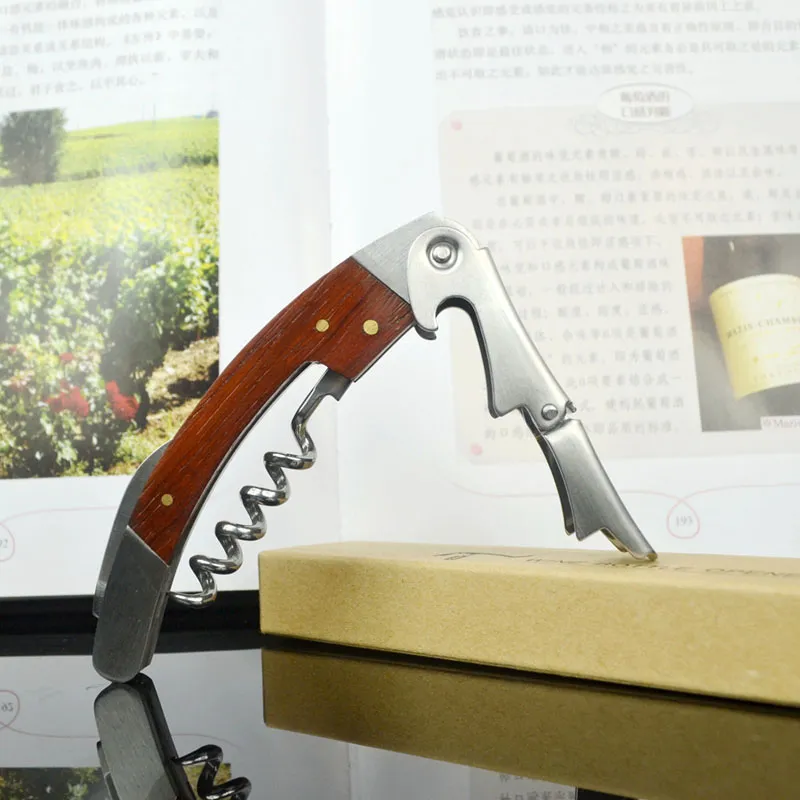Wood Handle Stainless Steel Corkscrew Double Hinge Red Wine Bottle Opener With Delicate Gift Box Abridor De Garrafa Tools ZA1648