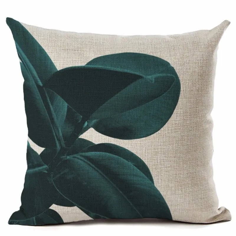 dark green cushion cover spring summer leaf throw pillow case for sofa couch pot plant almofada modern leaves home decoration