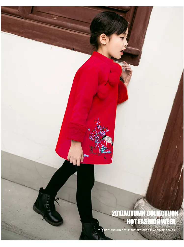 Kids Girls Dresses New Winter Chinese Cheongsam Style Thick Warm New Year Baby Girls Long Sleeve Princess Dresses For 2-8 Years 