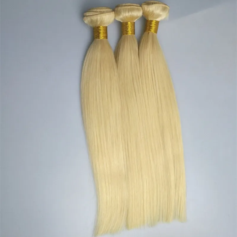 Cheveux vierges brésiliens 613 couleur 3 paquets 100g / pcs # 613 blonde platine droite