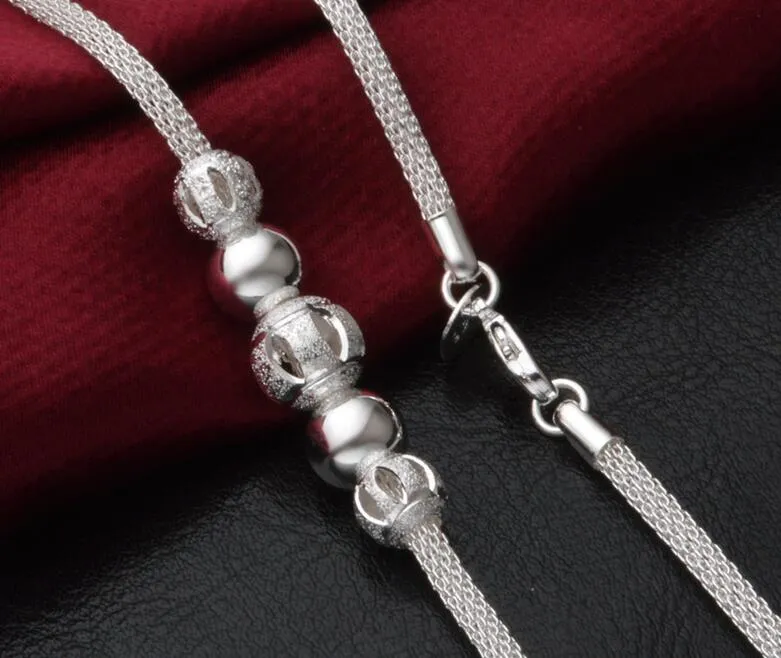 2017 New fashion Mark 925 silver platings Mesh chain Hollow bead Necklace Bracelet Man woman Lovers bracelet necklace Jewelry Set