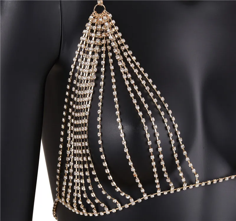 Fashion Brand Caw Crystal Bra Slave Harness Body chain Women rhinestone Choker Necklace Sexy Bikini  Jewelry 2017