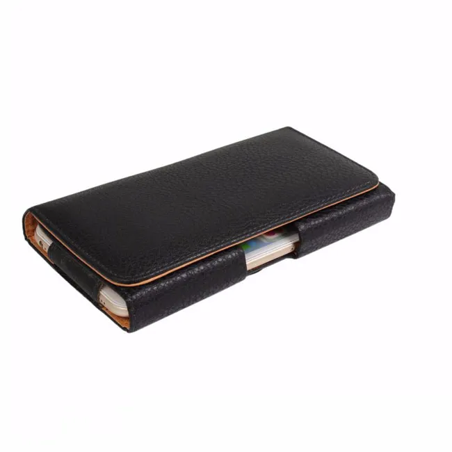 Universal Litchi Grain Pu Leather Cover Midjepåse Fall med klippbälte för 4,7 till 6.3 tum mobiltelefon för iPhone 11 Pro Max Samsung Note 10