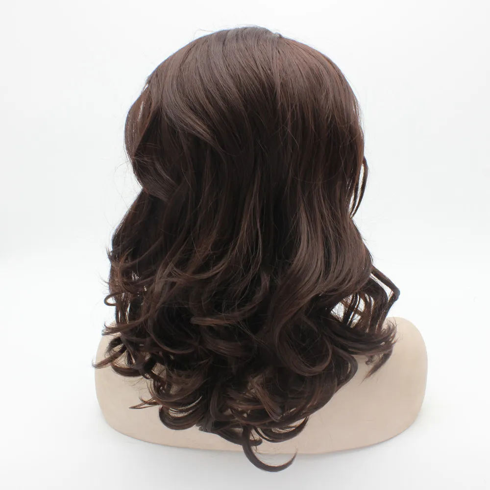 Perruque Lace Front Wig synthétique ondulée #33, 16 pouces, densité élevée, résistante à la chaleur, cheveux synthétiques foncés