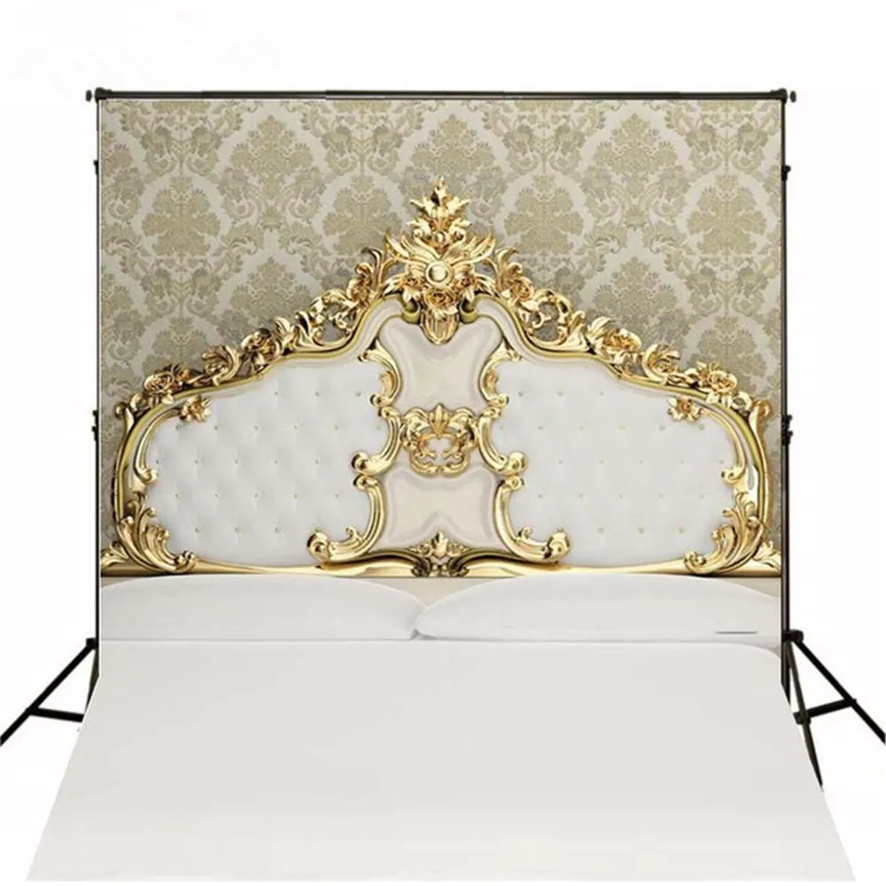 5x7ft Golden Tufted Headboard Bed 사진 배경 방울의 비닐 다 벽지 무료 신생아 베이비 샤워 스튜디오 소품