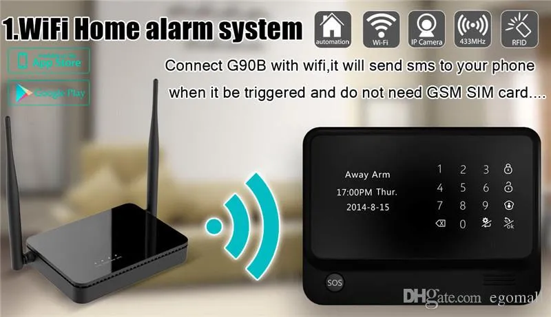 New Alarm Systems Security Home GSM+Wifi+GPRS, APP Controlled Alarm System & Home WiFi Alarm System G90B