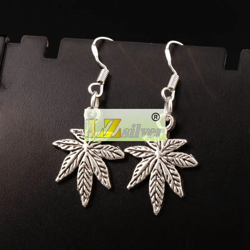 Maple Leaf Dangle Chandelier Earrings 925 Silver Fish Ear Hook E360 37 6x15 6mm310b