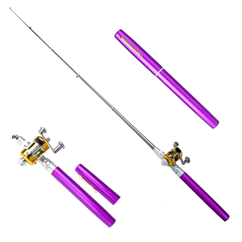 Mini Portable Aluminium Eloy Pocket Pen Shape Fish Fishing Pole med rulle 6 färger för fluefiske 25080272633804