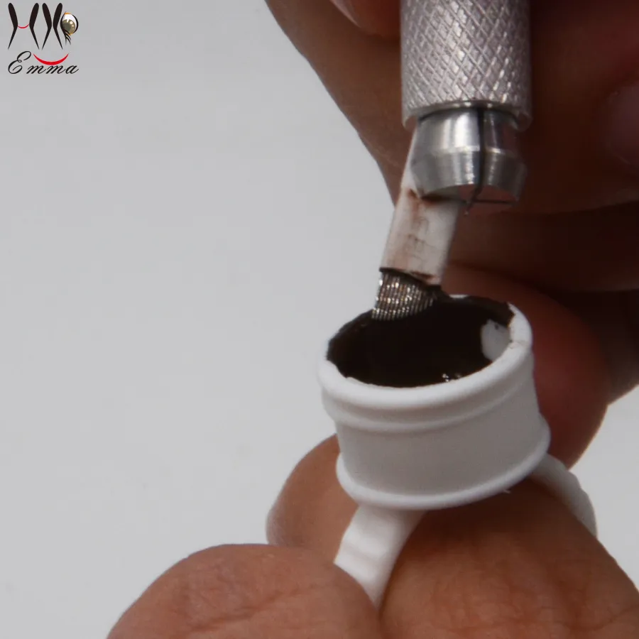 500 stks Medium Size Wegwerp Plastic White Ring Ink Cups / Caps Houders voor Permanente Make-up Tattoo Wenkbrauw Eyeliner Lip