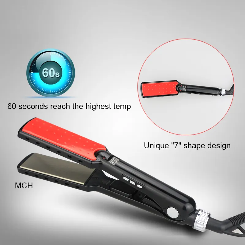 7 Shape Design Steam Hair Straightener,Titanium Plate MCH Fast Heating Hair Straightener Iron,LED Digital Display Straightening Hair Tools