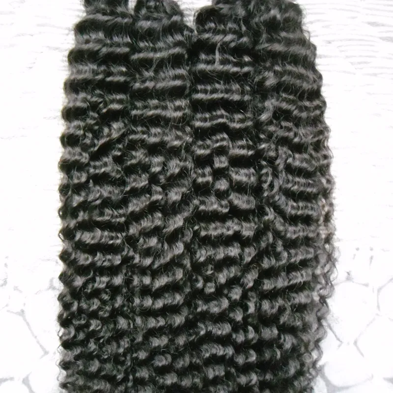나는 머리카락 확장 자연 머리 물결 모양의 # 1 제트 블랙 레미 스틱 팁 인간의 머리카락 확장 깊은 곱슬 200g 1g / 스트랜드 200s