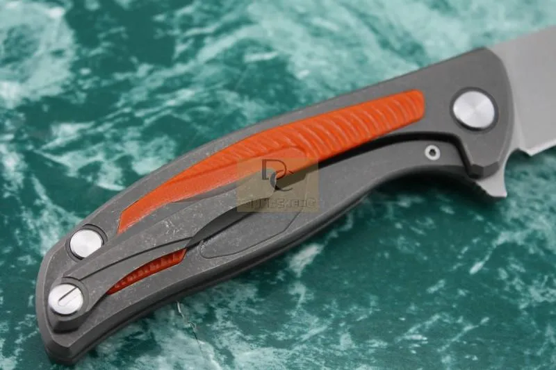 Shirogorov F95 series 95 folding knife ball bearing washer D2 blade Orange G10+Titanium alloy handle Free leather pouch Camping EDC knife