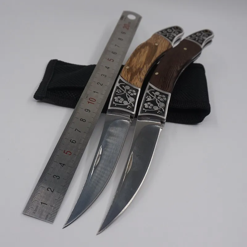 Katlanır Pocket Knife Avcılık Kamp Taktik Bıçak İsviçre Survival Bıçaklar Naylon Kılıf ile Açık EDC Araçları Ahşap Saplı 7CR17MOV Blade