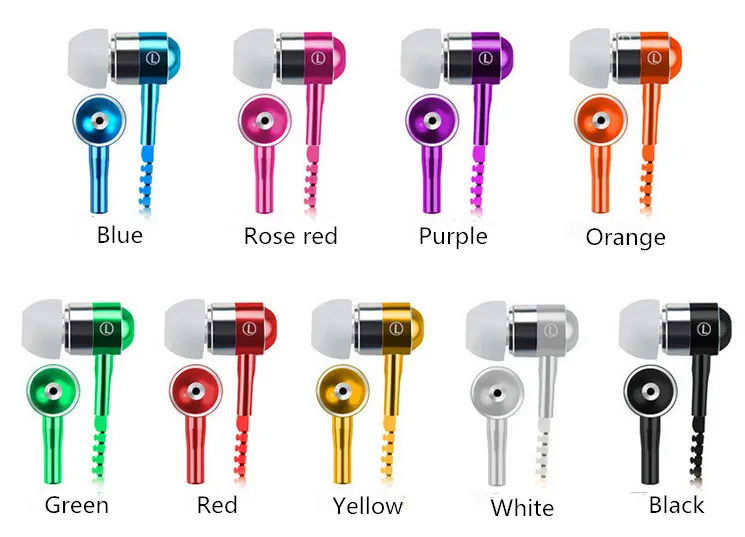 Metal dragkedja hörlurar 3,5 mm in-ear trådbundna öron telefoner med mikrofon stereo bas öronproppar för mobiltelefon mp3 / 4 fone de ouvido