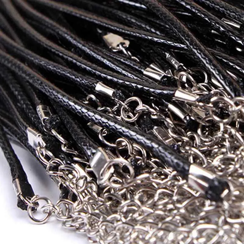 Black Wax Cord Rope 1.5mm Wire for DIY Pendant Necklace Gift With Lobster Clasp Link Chain Charms Jewelry Wholesale