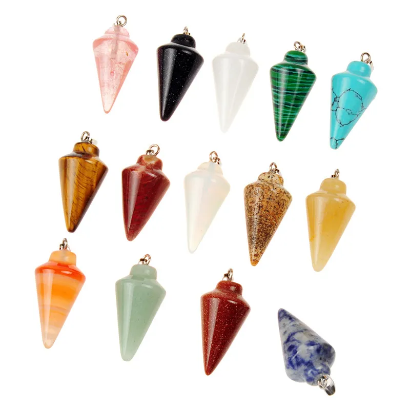 25 * 14 MM Cone Spike Forma Mix Cor Natural De Cristal De Quartzo Jasper Opal Suave Rhodium Fecho De Pedra Pingente Charme DIY Suprimentos Achados