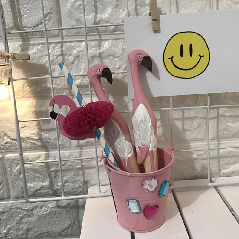 Söt kreativ flamingo skriva penna trä kulspets pennor trä nyhet gåva skola stationär bollpunkt