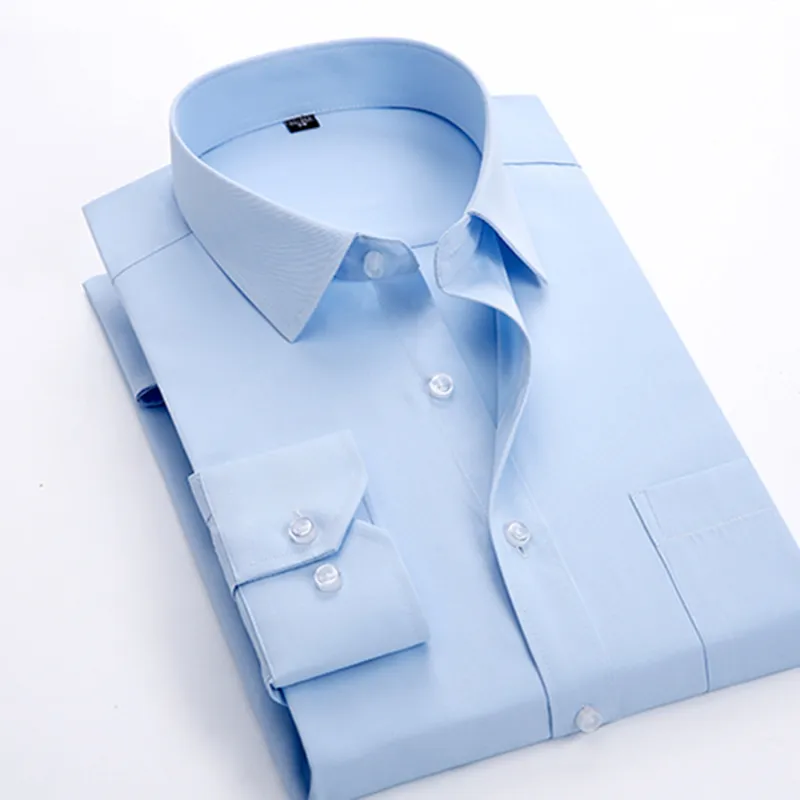 Wholesale-有名なブランド長袖男性ドレスシャツファッションフォーマルビジネスコットンポリエステルスリムフィット少年カジュアルシャツプラスサイズ8xl