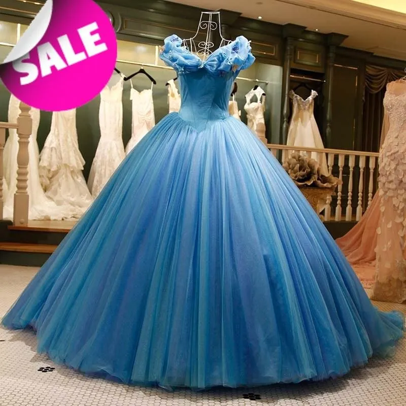 Erstaunliche blaue Ballkleid-Abschlussballkleider 2019, Festzugskleider, Quinceanera-Kleider, Abschlussfeierkleid, bauschiges, schulterfreies Tüll-Abendkleid