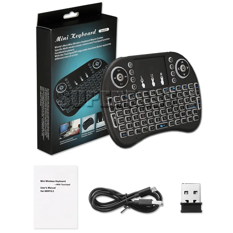 لوحة مفاتيح Air Mouse RII I8 Mini Wireless Keyboard Android TV Box Box عن بعد لوحات مفاتيح الإضاءة الخلفية المستخدمة في S905W S912 في المربع