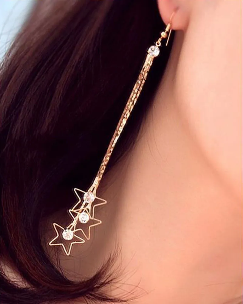 Charm örhängen 3 stjärnor Tassel hängande örhängen Danggle och ljuskrona öron smycken för kvinnor gåvor till henne