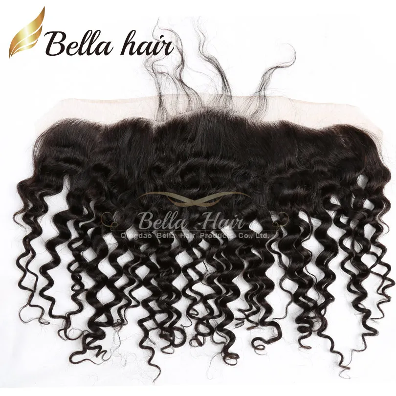 13x4 Earear HD Transparent spetsens frontal stängning med babyhår Indiska förlängningar Curly Wave Bella hår7873390