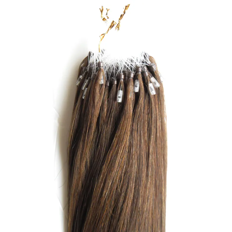6 Extens￵es de cabelo micro -anel marrom m￩dio 100g 1gs Micro Bead Hair Extensions 100s Aplique extens￵es de cabelo micro -link naturais Huma3135618
