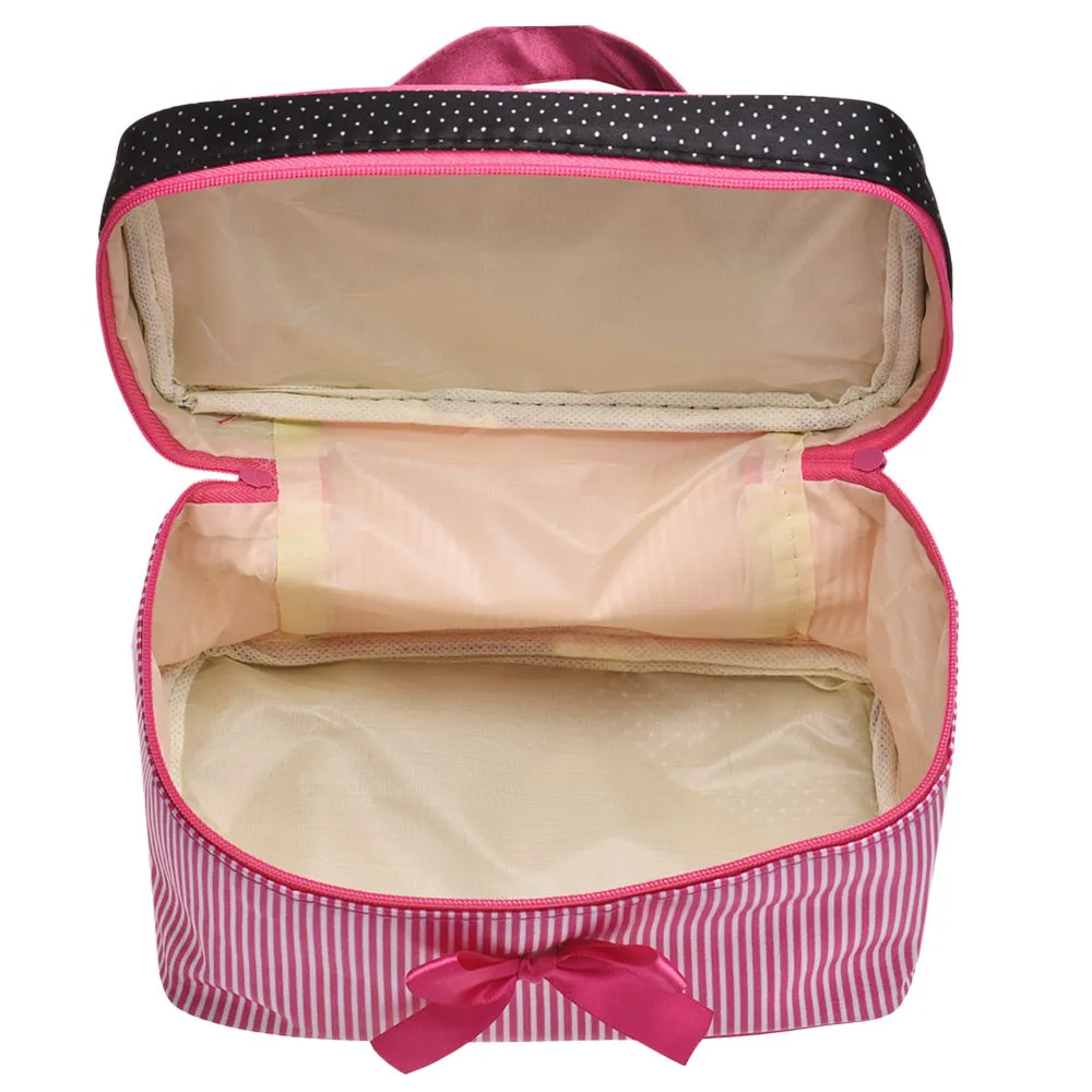 Lägsta kvinnors väska fyrkantig båge rand kosmetisk väska stor underkläder bh underkläder dot väskor resväska toalettartiklar sac214p