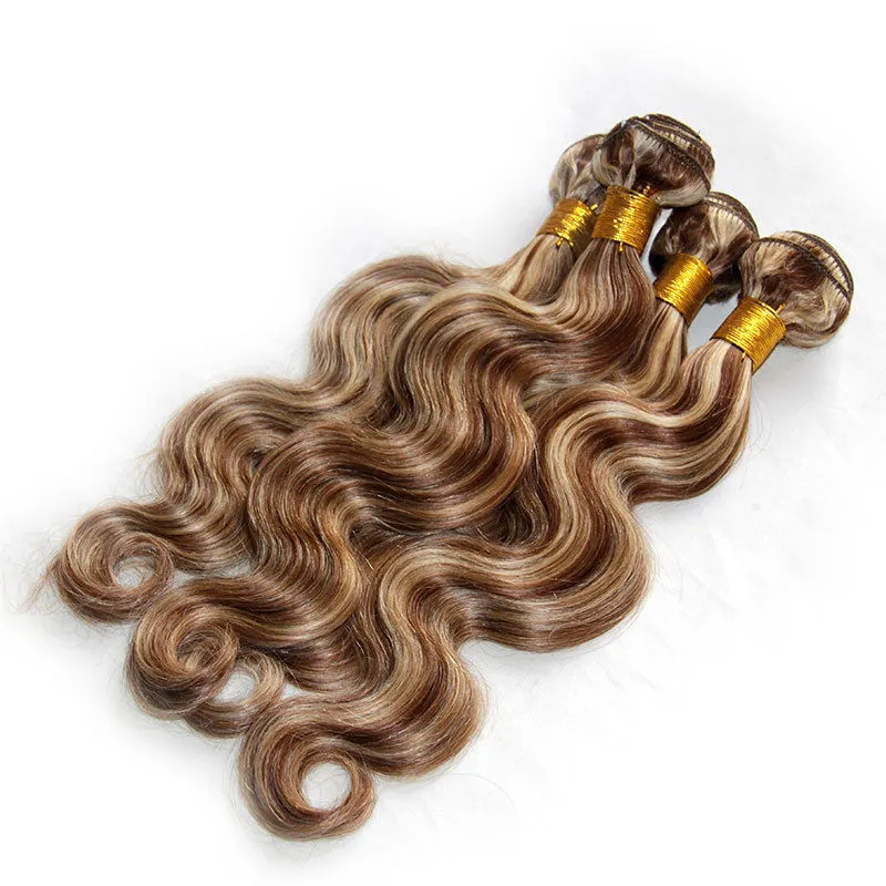 ピアノの混合色の人間の髪の髪の束3本のロットライトブラウンブロンドハイライトピアノ色＃8/613 Ombre Peruvian人間の髪の毛の織り