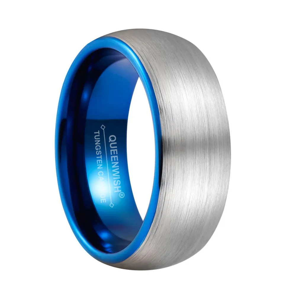 Queenwish Pierścionki zaręczynowe 8mm Blue Tungsten Pierścienie z szczotkowanym Skończoną Moda Zestaw Biżuterii Dopasowanie Pary Bands Ślubny Rozmiar 6-13