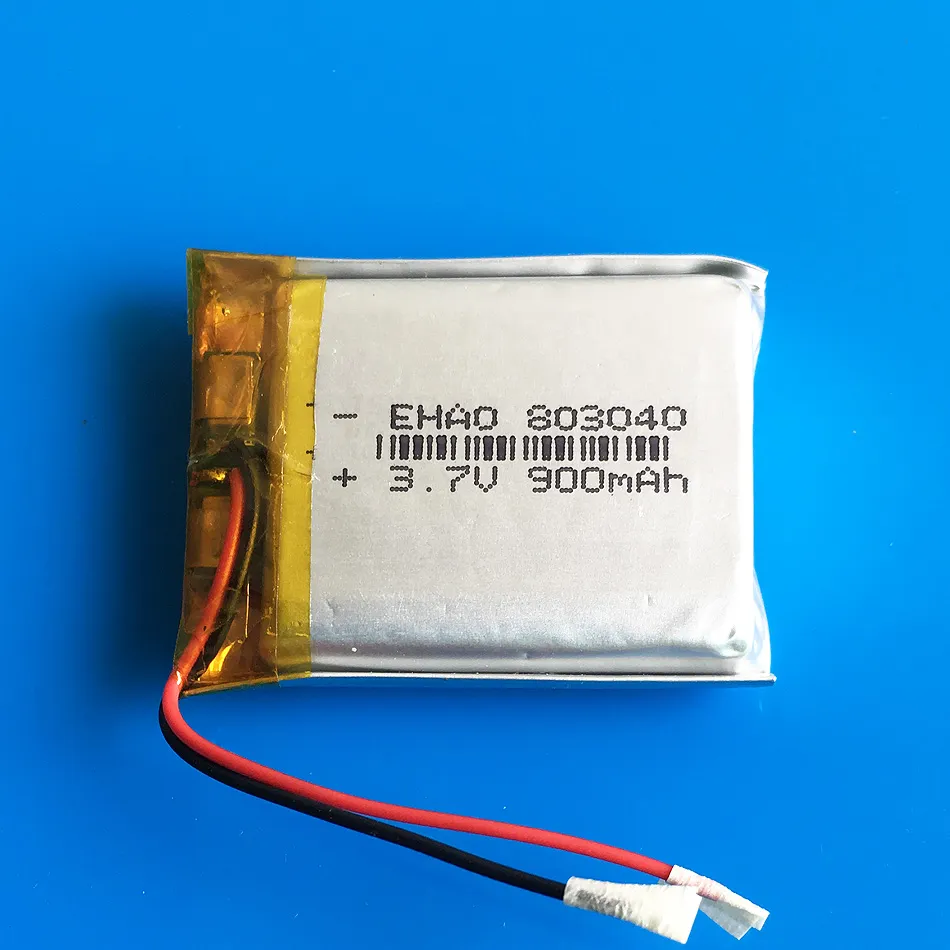 Model 803040 3.7V 900mAh Lithium Polymer Li-Po Rechargeable Battery For Mp3 MP4 DVD PAD mobile phone GPS power bank Camera E-books recoder