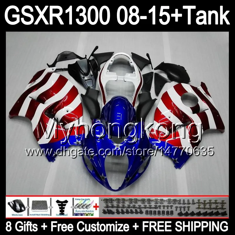 Glanz blau 8gifts Für SUZUKI Hayabusa GSXR1300 08 15 GSXR-1300 14MY15 GSXR 1300 GSX R1300 08 09 10 11 12 13 14 15 TOP weiß blau Verkleidung Kit