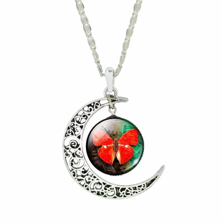 Ny ankomst new moon ädelsten halsband heta fjäril glas hängsmycke ornament wfn574 med kedja mix ordning 20 bitar mycket