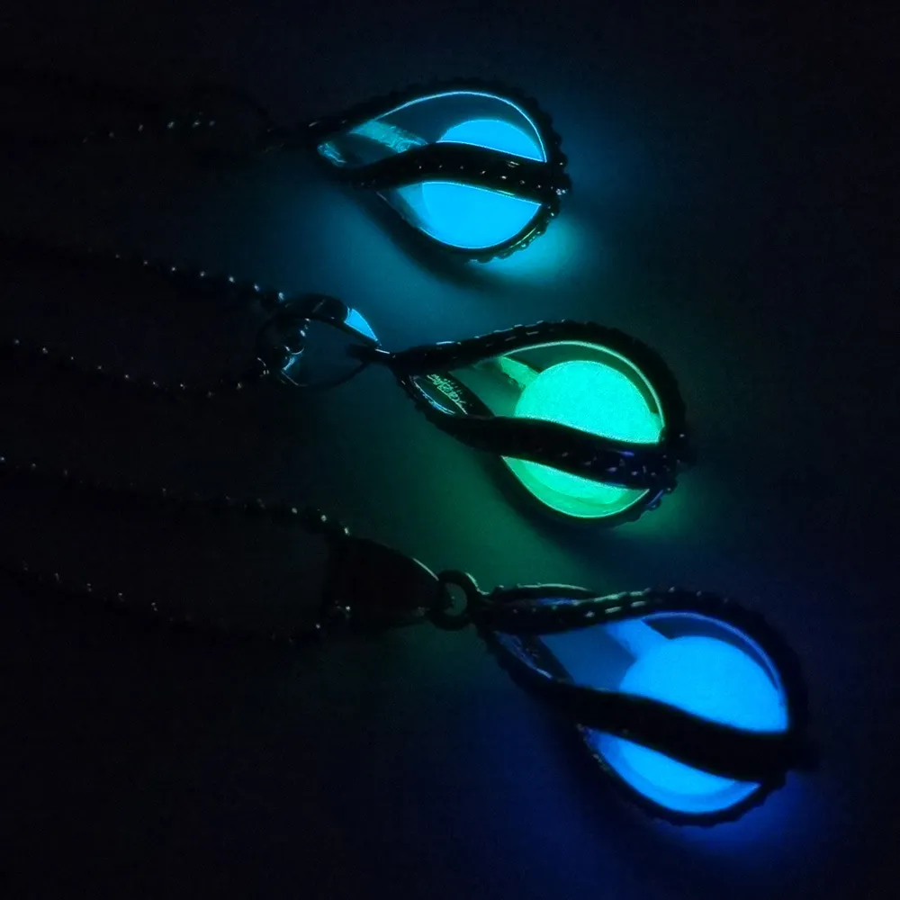 New Glow in The Dark pearl cage pendant necklaces Open Hollow Luminous water drop Charm Locket bead Chain For women s Fashion Jewelry