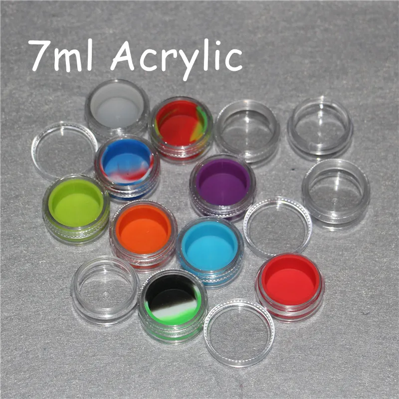 Custom printing plastic container with silicone liner 3ml 5ml 6ml 7ml 10ml acrylic jar for wax dab bho,acrylic clear wax containers