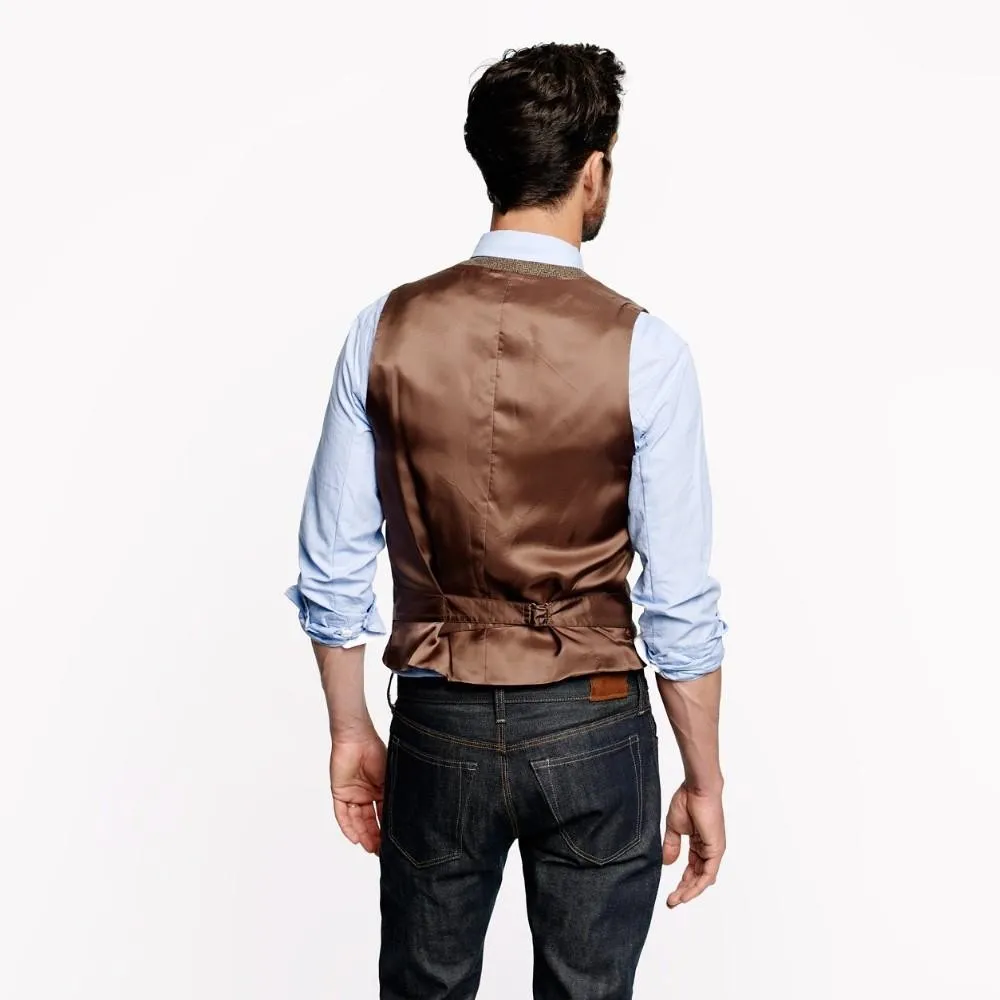 Men's Brown Herringbone Wool Blend Vintage 3-Piece Suit – 2 Button Jacket & Vest (Custom Sizes Available)