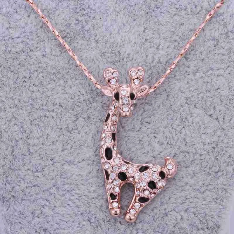 Colar de j￳ias de cristal de ouro branco rosa para mulheres DGN522 Girafa 18k Gem Gem Pingente de pingente com correntes3118