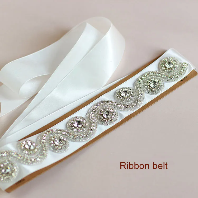 Vit Bridal Sash Bröllop Prinsessan Rhinestone Belt Girl Flower Bridesmaid Dress Accessories Organza Ribbon