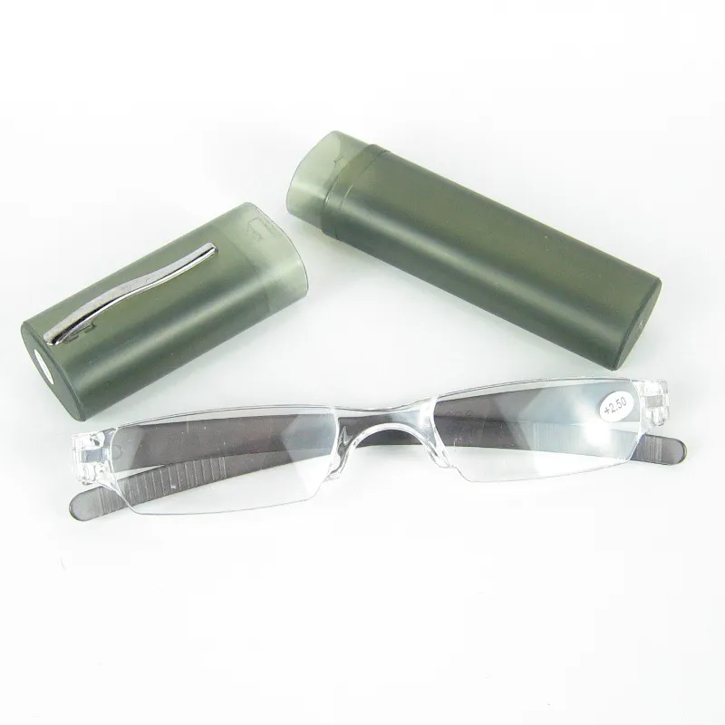 Lunettes de lecture bon marché Tube en plastique mince lunettes de lecture boîtier en plastique avec Clip de boîtier de Tube PC pour les personnes âgées D0304846967