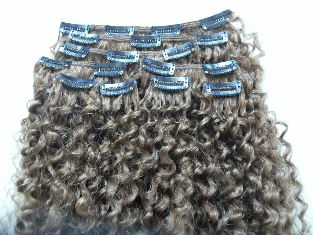 Brésilien humain vierge remy clip ins extensions de cheveux boucles crépues cheveux trame medum brun 4 # couleur